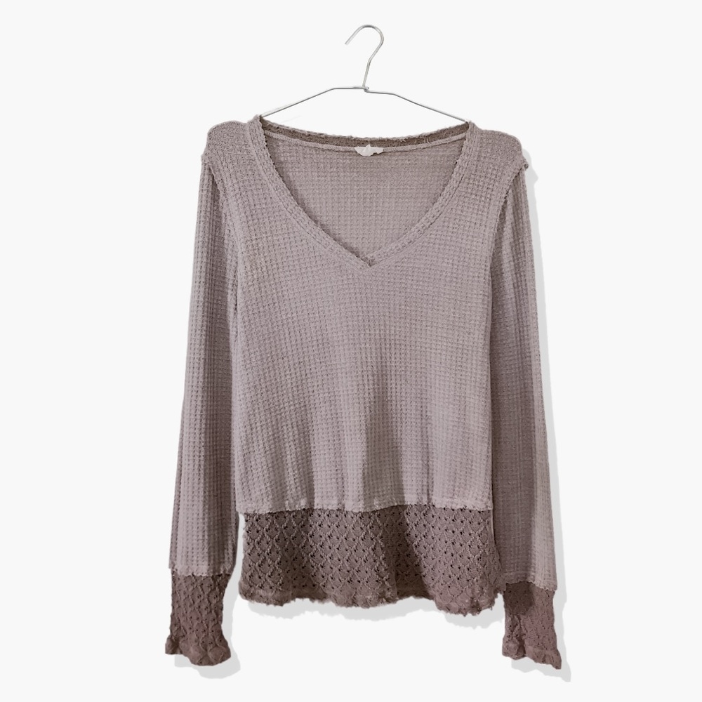 Anthropologie Waffle Knit V-Neck Long Sleeve Tee M
